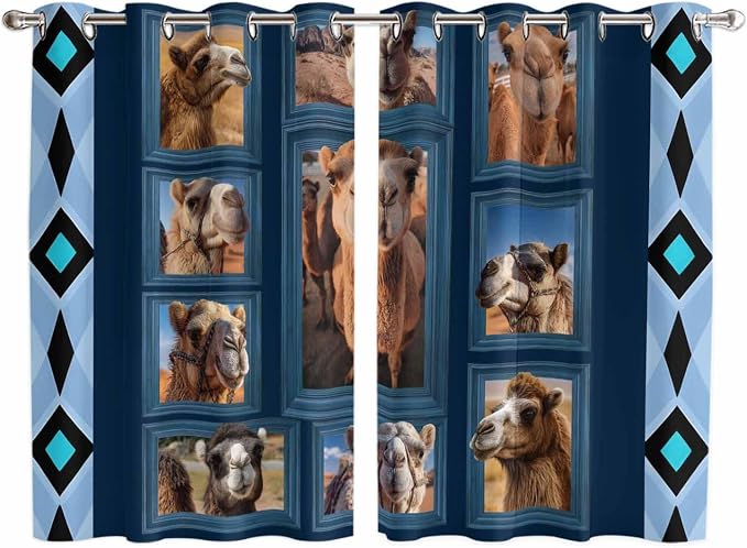 2 Panel Kitchen Cafe Curtains, Desert Camels Sunlight Filtering Nature Air