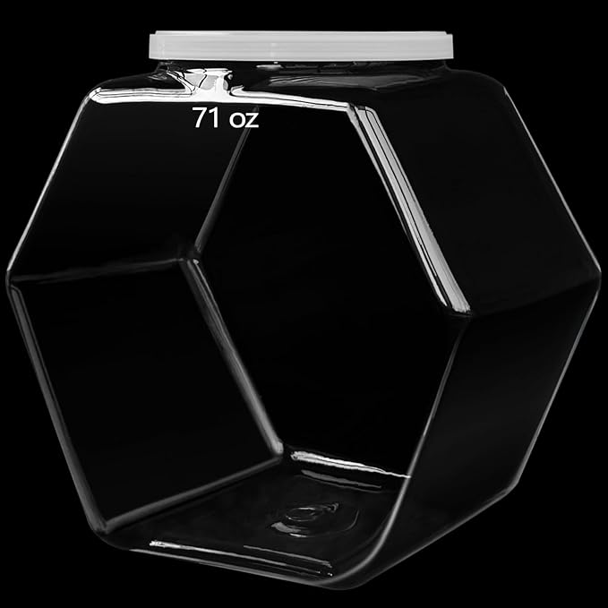 Woozettn Plastic Candy Jar,Hexagon Cookie Jars for Kitchen,Clear Hexagonal Containers with Lids for Dry Food,Candy,Snacks,Cookies,Craft,Laundry Pod(1 Pcs)
