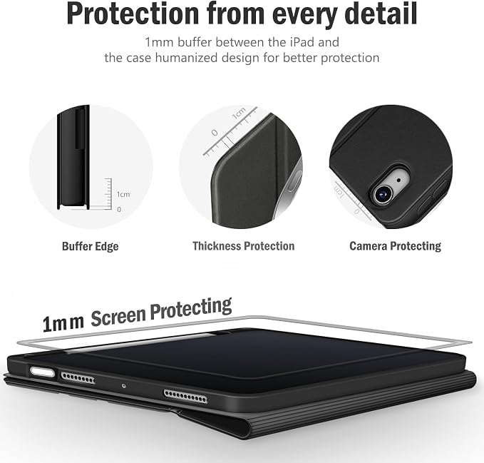 Antbox Case for iPad Air 11-inch M4/M3/M2 (2026/2025/2024) iPad Air 5th/4th Generation 10.9'' Vegan Leather with Pencil Holder Typing Angle Auto Sleep/Wake Muti-Stand (Black)