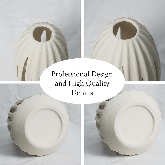 Ceramic Vase - Set of 2 for Home Decor,White Hollow-Out Design Vases Minimalist Nordic Boho Style for Modern Farmhouse Decor, Living Room、 Kitchen、Mantle、Bedroom、Dining Table、Office
