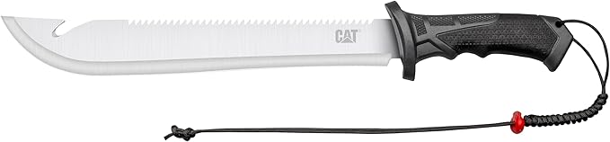Cat Straight Machete with Saw, 19 Inch, Shoulder Strap Sheath, Stainless Steel Blade Knife with Ergonomic Comfort Tool Handle, Cut, Chop, Clear Brush, Garden, Outdoors - 980692ECT