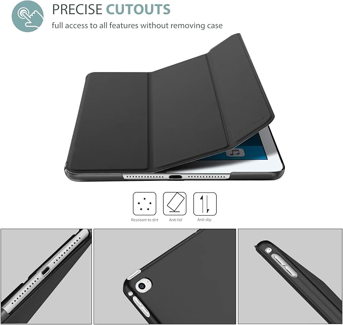ProCase Slim Stand Case for iPad Air 2nd Gen 2014 Black | Fits Models A1566 / A1567 Ultra Slim Lightweight Protective Shell Translucent Frosted Back