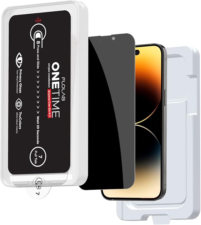FLOLAB NanoArmour ONETIME Case Friendly iPhone 14 Pro Screen Protector Best Tempered Glass Protects Your Eyes - Durable Smooth as Butter Easy to Install. Dustless