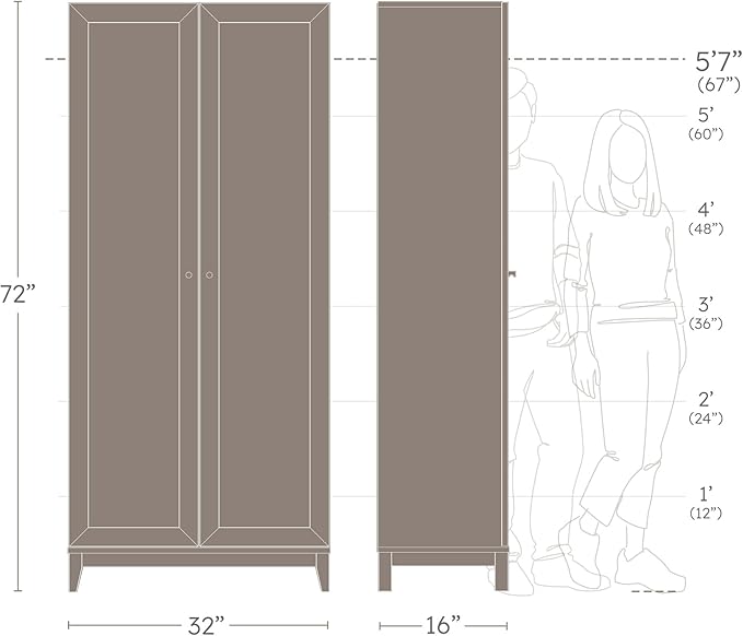 Prepac Yaletown 72" Tall Storage Cabinet with Wood Legs, Pantry Cabinet with 3 Adjustable Shelves, Bathroom, Kitchen and Home Organization in Natural Oak, 16" D x 32" W x 72" H