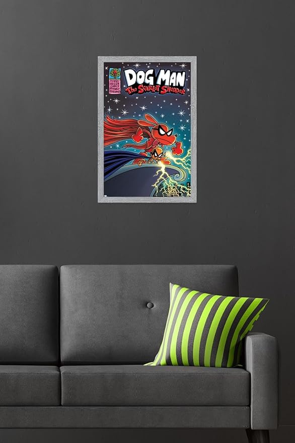 Dog Man - The Scarlet Shedder Wall Poster, 22.4L" x 14.7W", Gray Framed Version