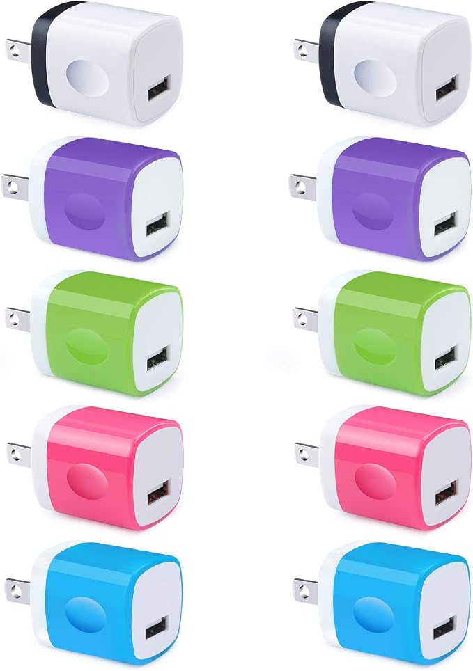Wall Adapter 10 PackUorMe 1A 5V Single Port Charger Power USB Plug Charging Cube Block Box Compatible iPhone 14 13 12 SE 11 Galaxy S23 Ultra S22 S21 FE S10e S9 A13 A03s A71 A51 Note20 Google 8A 7A