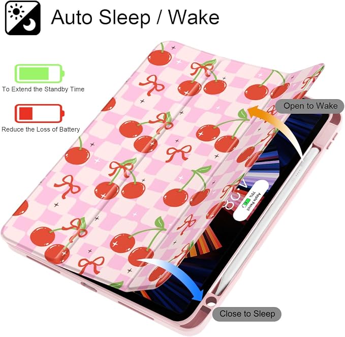 Case for iPad 12.9 Inch (6th/5th/4th/3rd Generation 2022/2021/2020/2018) Pencel Holder + Trifold Support Auto Sleep/Wake Transparent Shockproof Back Cover Abstract Floral SD163