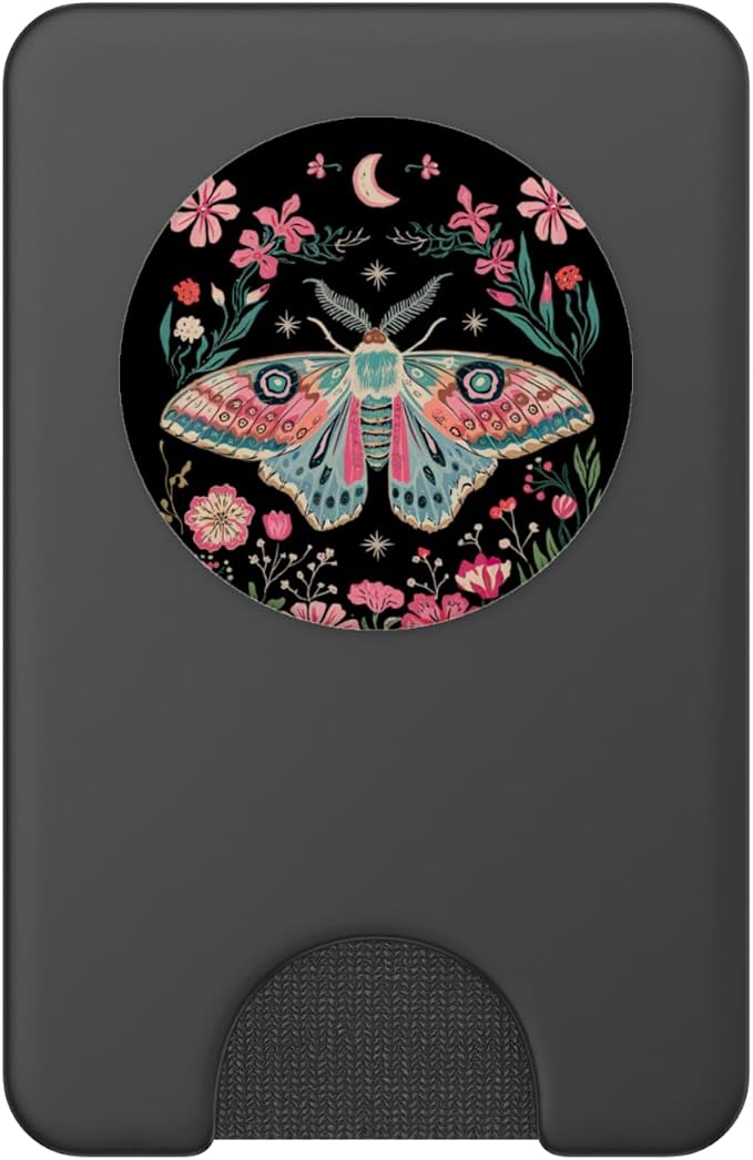 Aesthetic Pink Blue Luna Moth Butterfly Flower Witchy Moon PopSockets Adhesive PopGrip