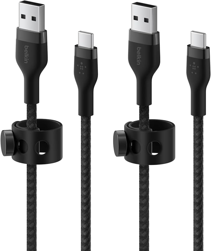 Belkin USB A to USB C Cable 6.6ft iPhone Charger Cord | soft-touch silicone finish includes cable clip iPhone 17 Samsung Galaxy S25 Pixel 9 Nintendo Switch 2 everyday cable