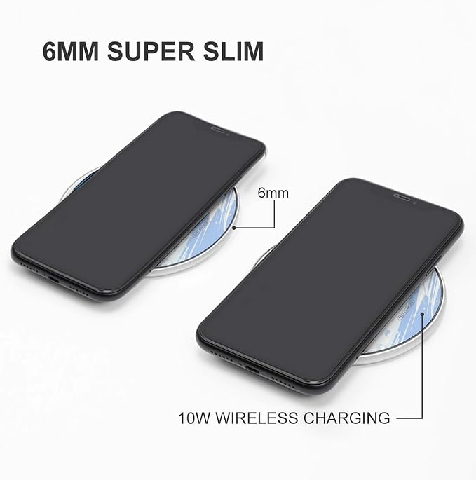 Winter Skiing Wireless Charger Aluminum Alloy Frame 10W Fast Charging Pad with Indicator Light 6mm Thin &amp Portable Wireless Charging Pad for Travel Home Office Desk