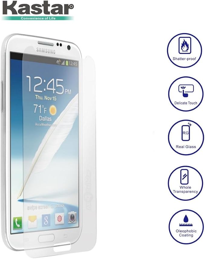 Kastar Note 2 Screen Protector (10-PACK) Premium Tempered Crystal Clear Glass Screen Protector for Samsung Galaxy Note 2 Note II N7100 AT&ampT T-Mobile Sprint Verizon AT&ampT T-Mobile Sprint