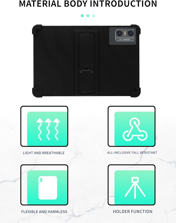 Case for DOMATON D105 Android 14 Tablet 2025 Tablets 10 inch，WUNIAK Shock Proof Lightweight Stand Rubber Shell Protective CoverKids Friendly Soft Silicone Adjustable Stand CoverBlack