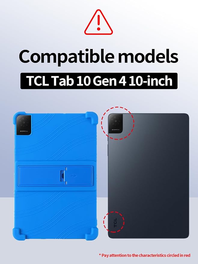 Case for TCL Tab 10L Gen 4 (Model 8483A) 10.1 Inch Tablet Soft Silicone Heavy Duty Shockproof Protective Cover with Adjustable Kickstand (Black)