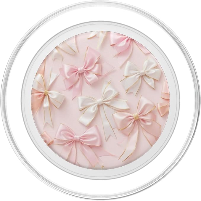 Pink White Bow Pattern Girly Illustration Print PopSockets PopWallet for MagSafe