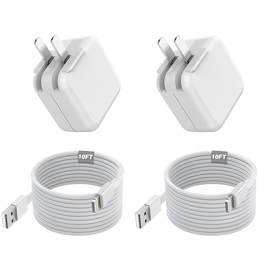 10FT iPad ChargeriPhone Charger Pad Cord Fast Charging 12W USB Wall Charge | Foldable Portable Travel Plug with 10Foot USB A to Lightning Fast Charging Cable for iPad Mini 1/2/3/4/5Air 1/2/3iPhone