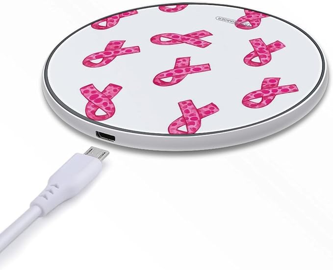 Breast Cancer Awareness Ribbon Wireless Charger SlimWireless Charging Pad Anti-Slip Charger Mat for Men Women
