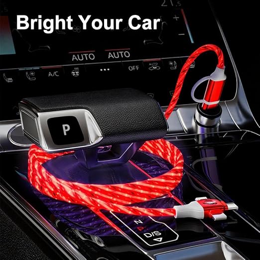 IHAO Multi Ports Light-Up USB Cable USBA to USBC/MicroUSB Cable Durable Fast Charging Cable with Visible Current Flow As Night Light Use-3in1 Blue