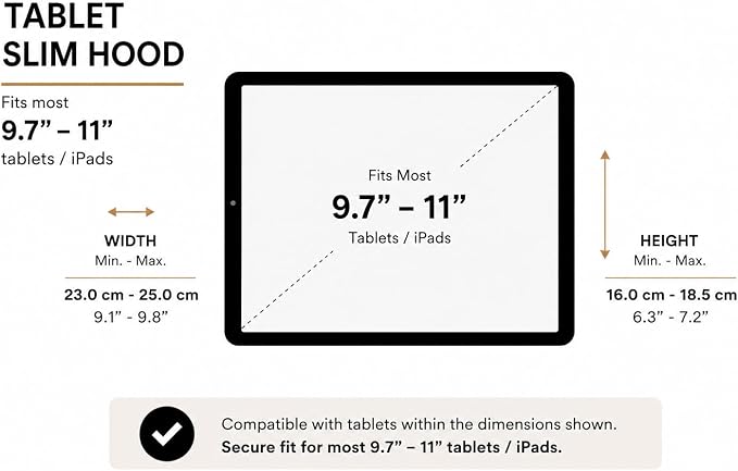4-in-1 Philbert Danish Design Tablet/iPad Screen Shade Slim Hood for 9.7-11 - Black (Hood only)