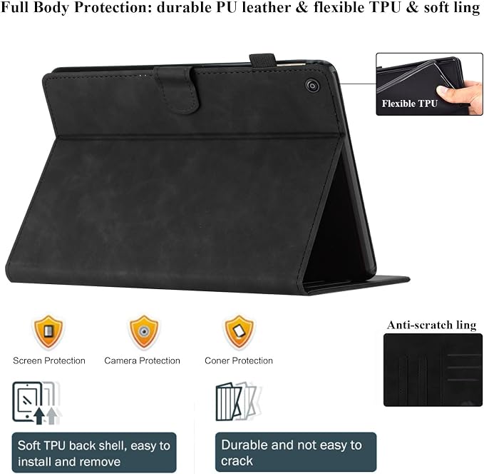 Fire HD 8 Case Slim Folding Stand Auto Wake/Sleep Wallet Case with Cards/Cash Holder for Amazon Fire HD 8(8th/7th/6th Gen 2018/2017/2016 Release)-Black