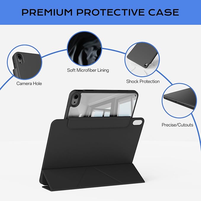 Clear Case for iPad A16 11th Generation 11 inch 2025 &amp iPad 10th Gen 10.9 inch 2022 with Pencil Holder Detachable Magnetic Rotating Transparent Hard PC Back Auto Wake/Sleep Trifold &amp Y Stan