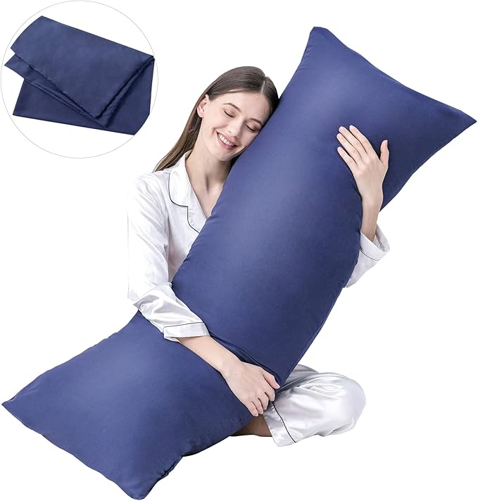 DOWNCOOL Luxury Full Body Pillow Insert with Fiber Cover - Ultra Soft Body Pillow for Sleeping - Breathable Long Bed Pillow Insert, 20"x54"(Blue, with Cover)
