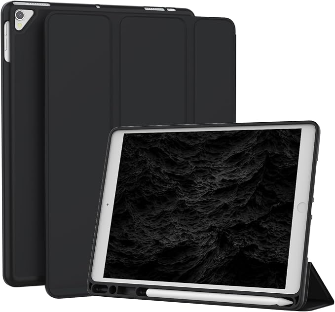 Case for iPad 6th / 5th Generation 9.7-inch iPad Air 2 /Air 1 | Smart Trifold Stand Shockproof Case with Pencil Holder Auto Wake/Sleep Cover Viewing &amp Typing Angles Black Flowers