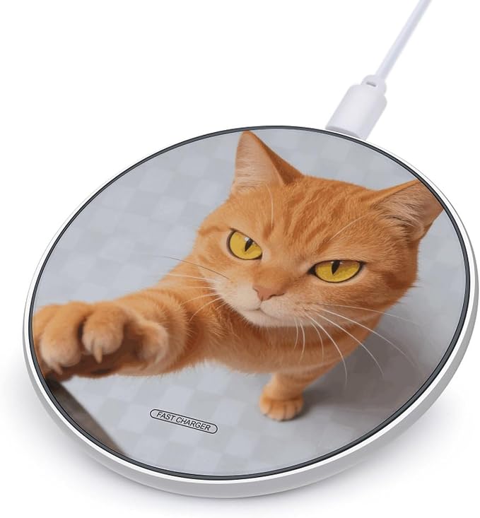 Cartoon Cat Orange Wireless Charger Portable 10W Fast Wireless Charging Pad Compatible with Phone Ultra-Thin Charging Station Lightweight Charger Mat for Travel Home Office Desk