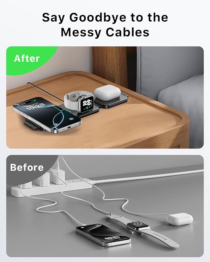3-in-1 Foldable Magnetic Wireless Charging Station | for Apple Devices The Travel Desktop Organizer Compatible with iPhone 17-12 Seriesfor iWatch for AirPods Space-Saving Design