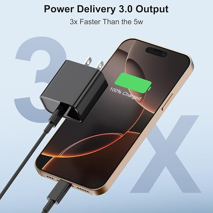iPhone 17 16 Charger Fast Charging Extra Long 10FT USB C Charger(Black) | for iPhonesiPadsTabletsAndroid devices[ETL SAFETY CERTIFIED] 20W Type C Charger Block with Fast Charging USB C Cables