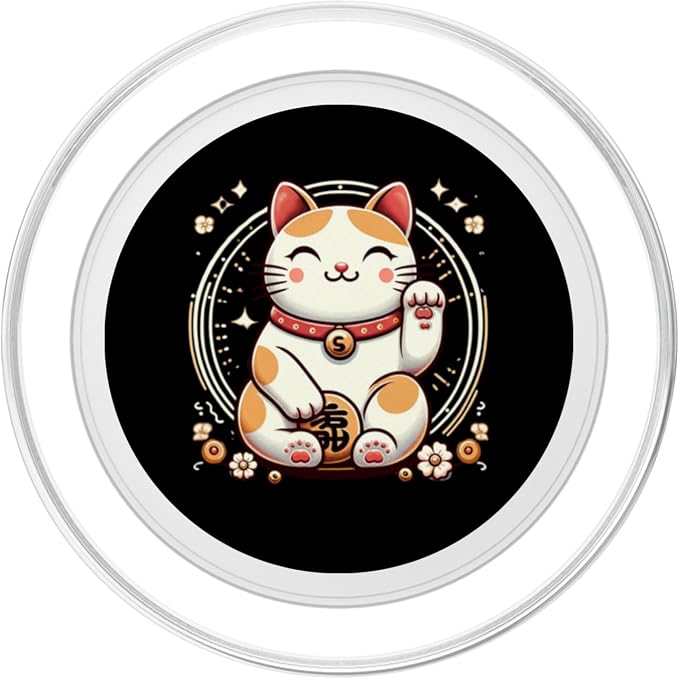Simplyminal Lucky Cat (Maneki Neko) Design PopSockets Standard PopGrip Black 260027