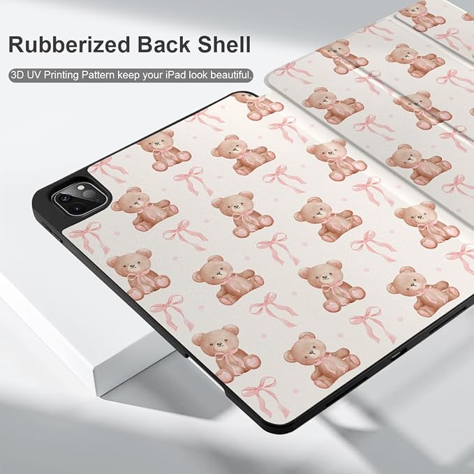 Case for iPad Pro 12.9 inch 6th Generation 2022 Built-in Pencil Holder + Trifold Stand + Auto Wake/Sleep + Protective Cover for iPad Pro 12.9 5th/4th/3rd Gen- Bear