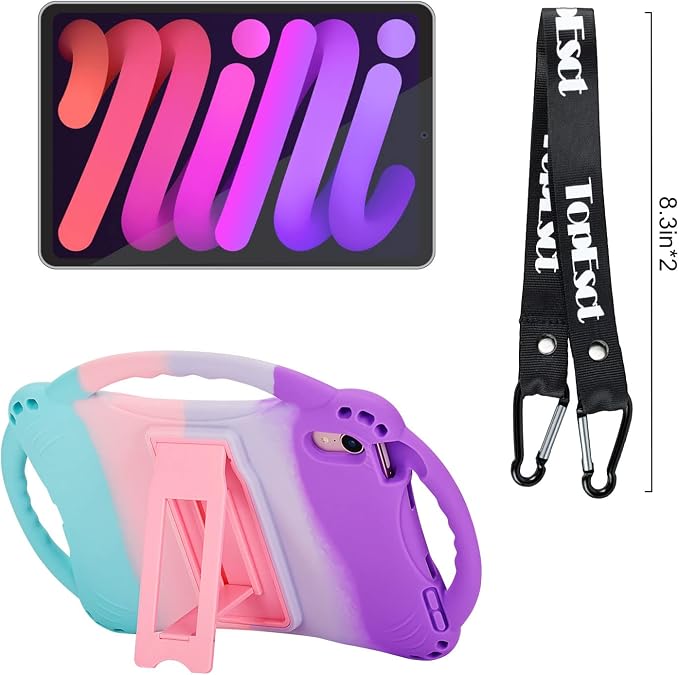 TopEsct Kids Case for iPad mini 7 (A17 Pro) 2024 /iPad Mini6 2021 Shockproof Silicone Cover with Handle Stand for 8.3 iPad mini 6th/7th GenBlue
