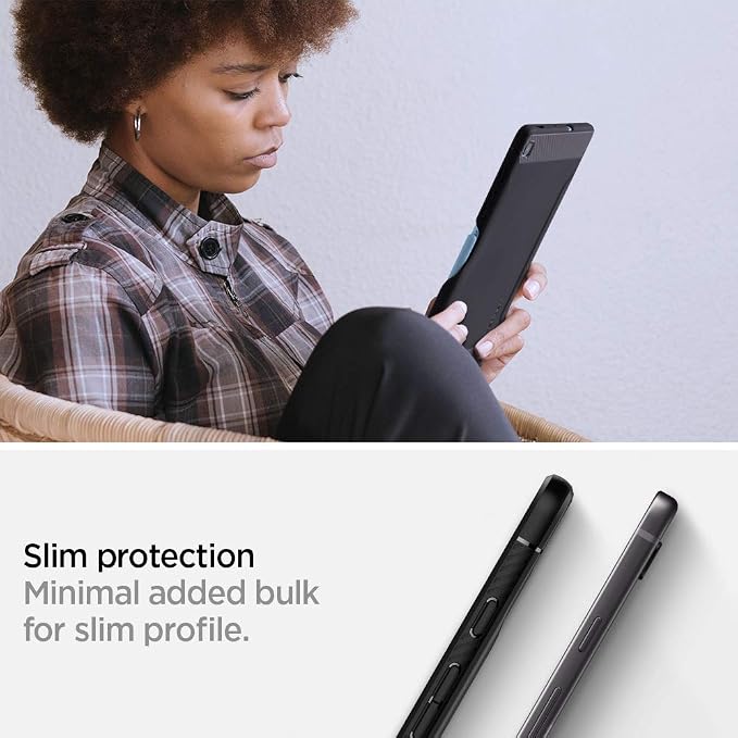Spigen for Galaxy Tab A11+ Plus Case (2025) Rugged Armor Slim Protective Case with Carbon Fiber Design and Air Cushion Technology Matte Black