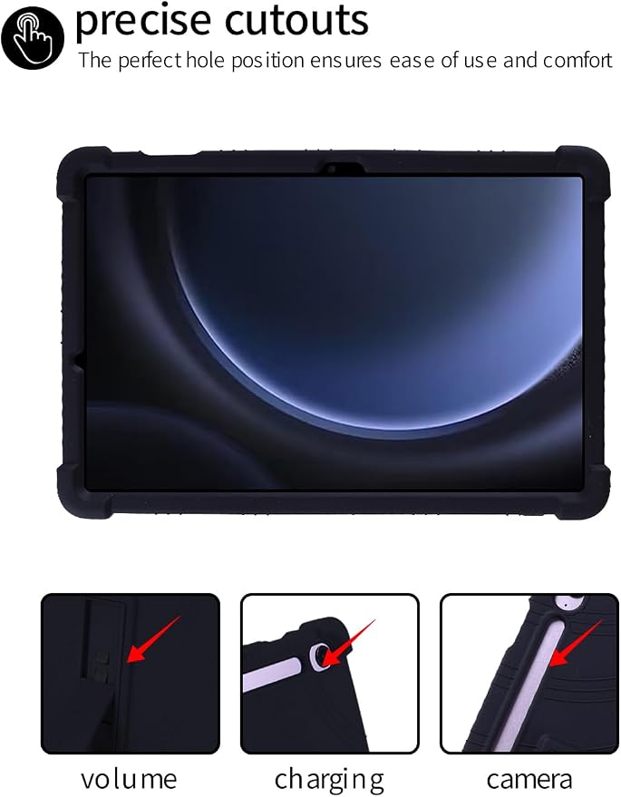 for Samsung Galaxy Tab S10 FE 11 Inch Tablets CaseBOVUGAC Soft Silicone Adjustable Stand Shockproof Kids Friendly for 10 Inch Tablets(Black)