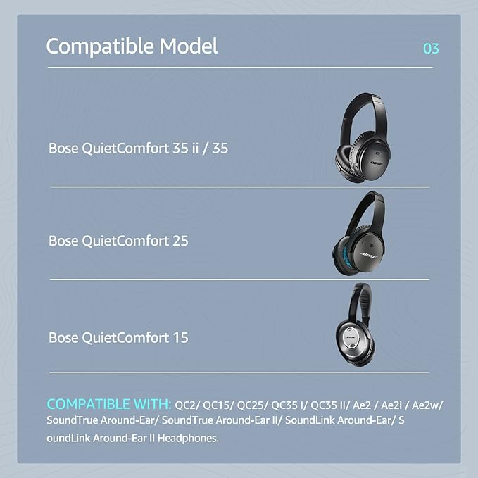 Cooling-Gel QuietComfort 35 / QC35 ii Replacement Ear Pads for Bose Headphones, Also Fit for Bose QC45 QC35 QC25 QC2 QC15/ Around-Ear 2 AE2i AE2w/ SoundTrue & SoundLink Series, Black