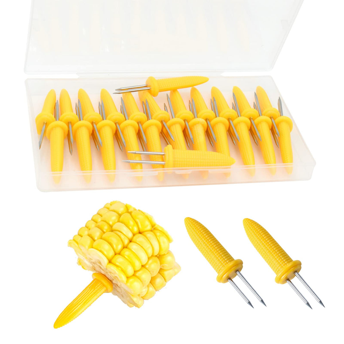 PEOUWNES Stainless Steel Corn Holders - 8 Pack with Wooden Handle, Perfect for Grilling, Roasting, and BBQ