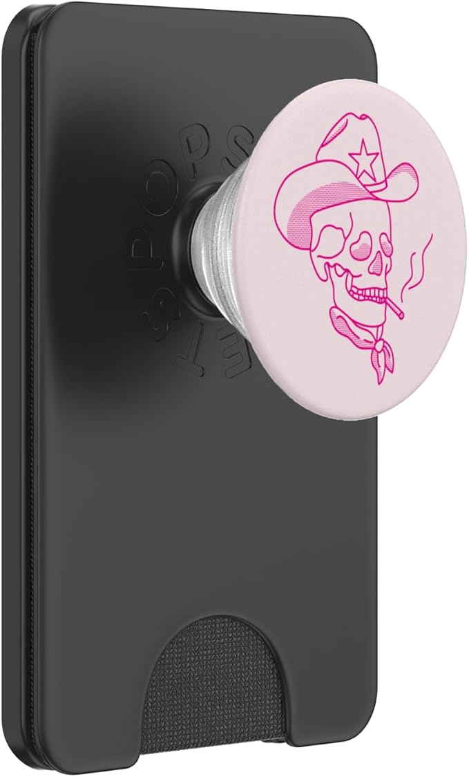 Hot Pink Western Cowboy Hat Skull Smoking PopSockets Adhesive PopGrip