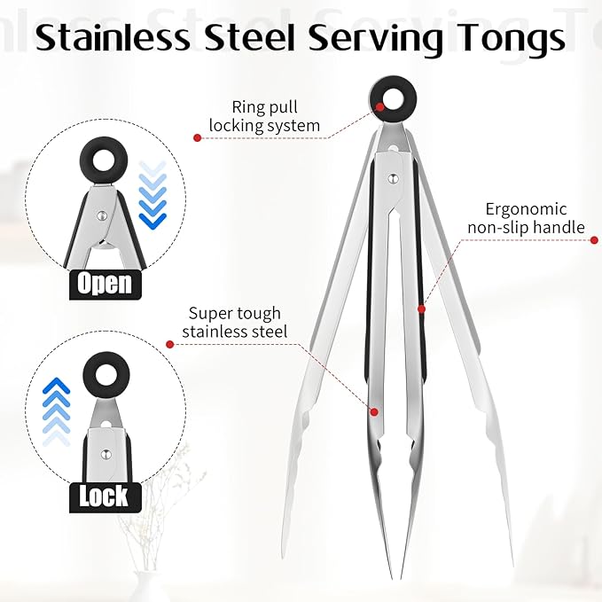 IANFAN 12 Pcs Stainless Steel Kitchen Tongs, 7/9/12 Inches