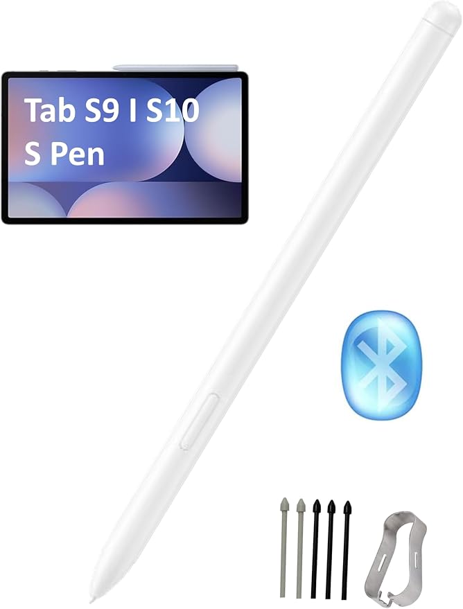 Tab S9 | Tab S10 S Pen [with-Bluetooth] Replacement for Samsung Galaxy Tab S9 S9+ S9 Ultra S10+ S10 Ultra Stylus Pen Air Command Touch-Free Control with 5*Tips/Nibs (Beige)