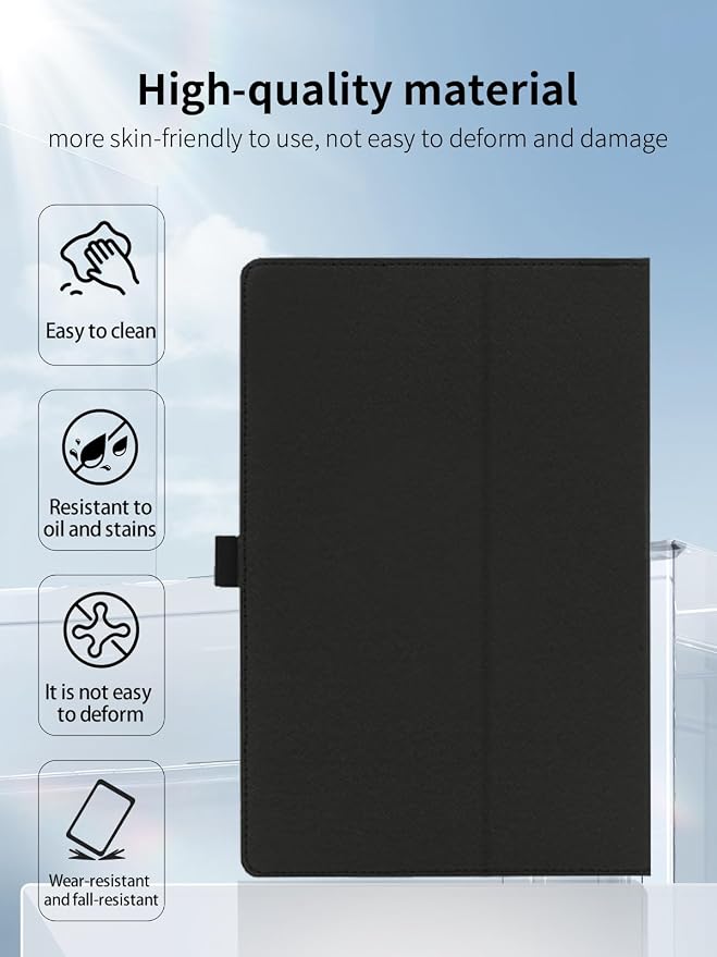 Case for VekfulPC T20 Tablet 10 Inch Android 15 TabletUYRUREL Leather Slim Folding Stand Cover with Hand Strap Magnet for Men Women Full ProtectionBlack.