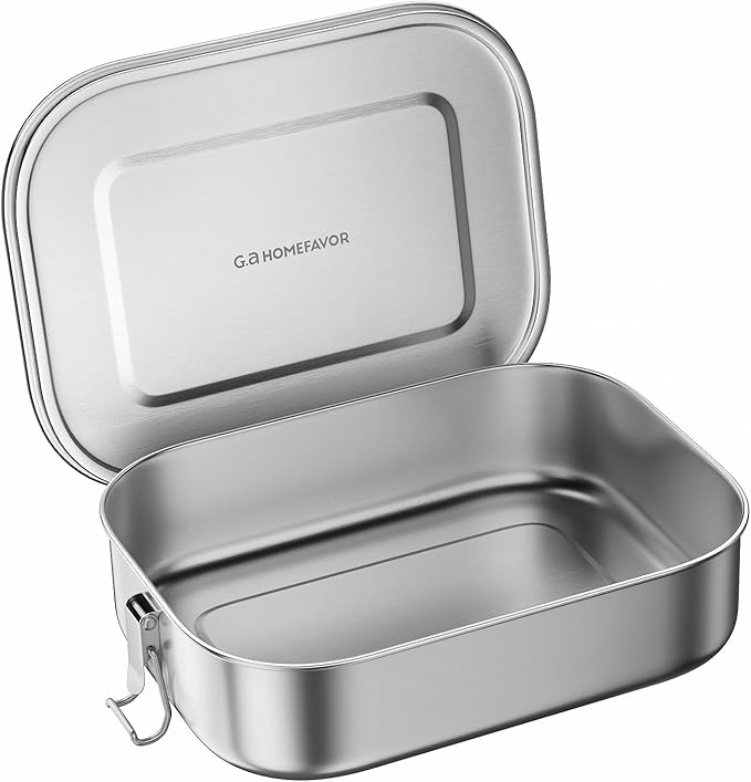 G.a HOMEFAVOR Stainless Steel Bento Lunch Box - Leak-Proof Metal Bento Box, Large Food Container with Lock Clips, Snack Container, Dishwasher Safe, 1200 ml/40 oz