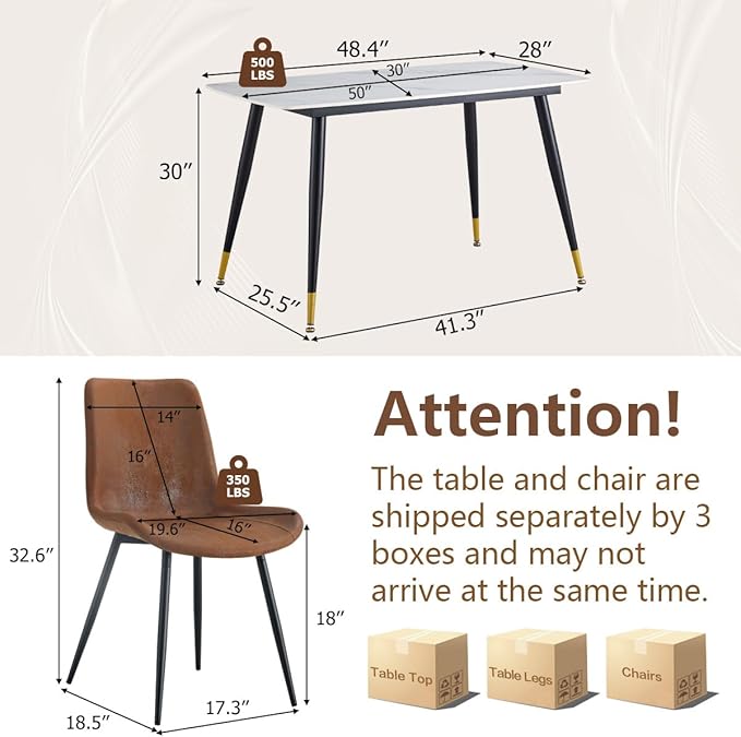 50'' Dining Table Set for 4, Dining Room Sets for 4, Sintered Stone Dining Table Chairs Set of 4, Easy to Assemble，Suitable for Small Spaces
