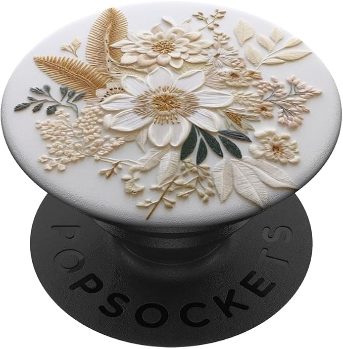 Beige Floral Flower Pattern On White Background PopSockets PopGrip for MagSafe
