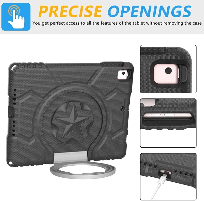 Kids Case for iPad 5th/6th Generation 9.7-inch 2017/2018 Release Lainergie iPad Air 2 Case with Screen Protector iPad Pro 9.7 Protective Cover Case Lightweight Shockproof with Handle Stand Black
