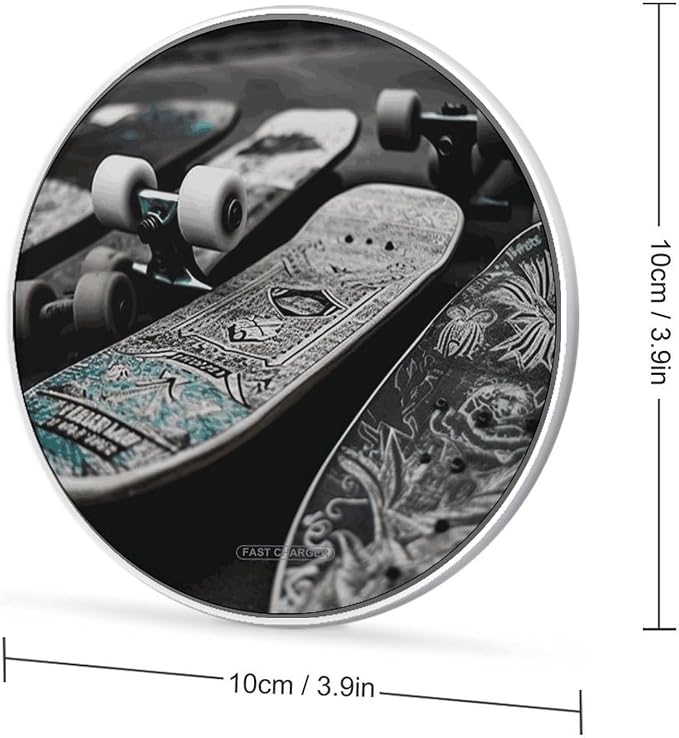 Skate Boards Wireless Charger 10W Fast Charging Pad Anti-Slip Qi Certified Wireless Charging Pad Charging Station Portable Phone Charger for All Wireless Charging Smartphone