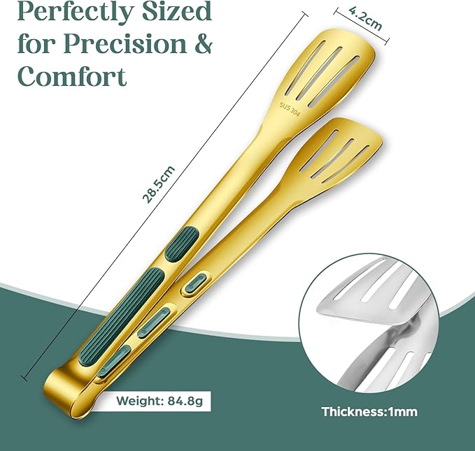 HomeEssentials1208 304 Stainless Steel Kitchen Tongs, 11.2 Inch Heat-Resistant Cooking Tongs with Non-Slip Silicone Grip, Locking & Hanging Design for Grilling, BBQ, Frying & Serving.