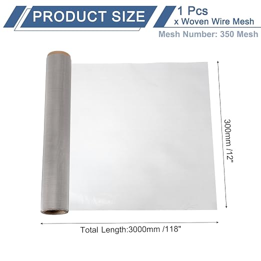 uxcell 350 Mesh 118" x 12" Woven Wire Mesh, 304 Stainless Steel Air Vent Filter