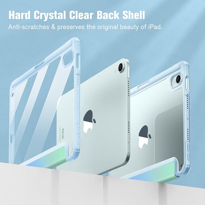 Fintie Clear Case for iPad mini 7th Generation (A17 Pro) / mini 6 8.3 | Slim Hybrid Shockproof Hard PC Back Cover Pencil Holder Viewing &amp Typing Angles Auto Sleep/Wake Black