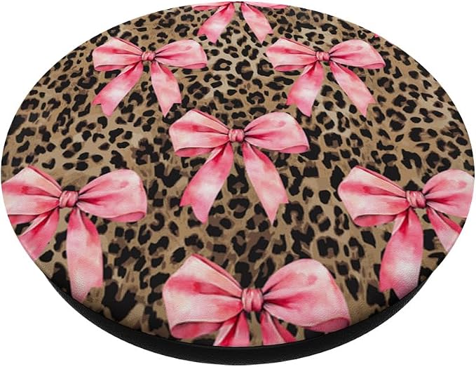 Coquette Light Pink Ribbon Bow on Cheetah Leopard Print PopSockets Adhesive PopGrip