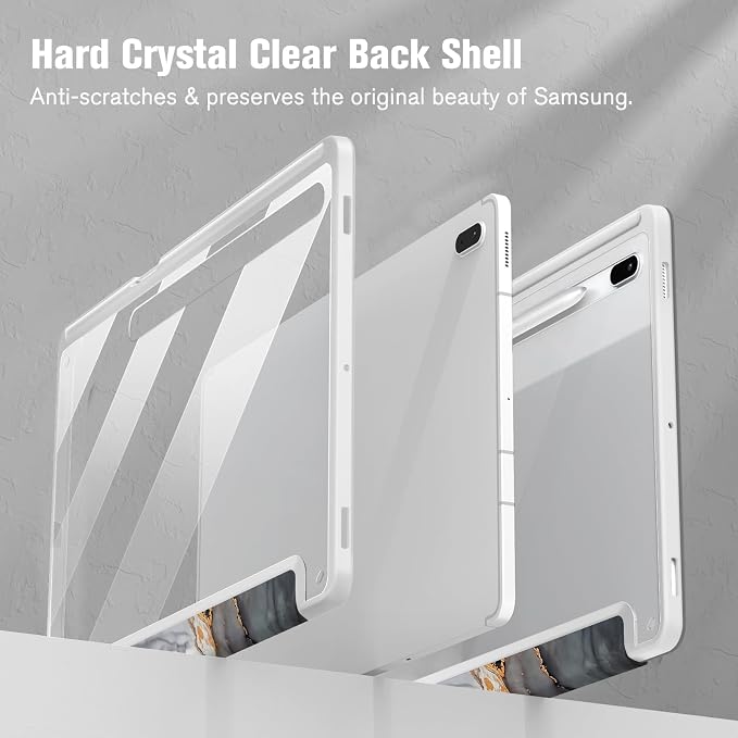 Fintie Clear Case for Samsung Galaxy Tab S8 Plus/ S7 FE/ S7 Plus 12.4 Inch | Transparent Back Shell Viewing &amp Typing Angles Shockproof S Pen Holder Auto Wake/Sleep Black